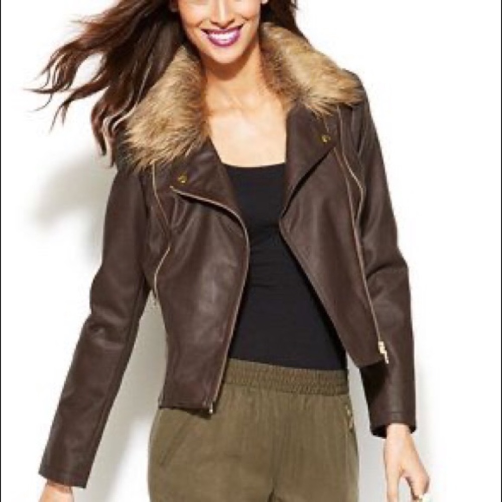 I.N.C. Faux Leather with Faux Fur Trim Jacket